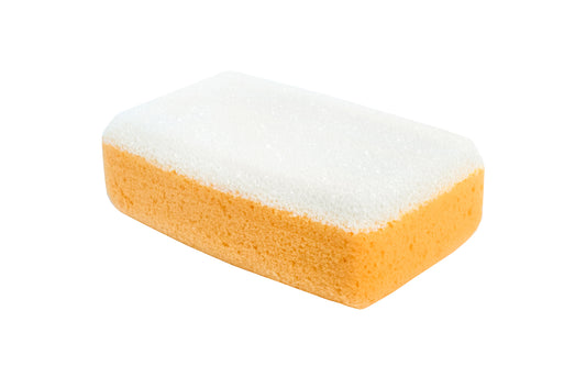 This Tile Grout Scrubbing Sponge by Marshalltown has a yellow sponge side that is used to wipe off excess grout from joints & the white scrubber side is used to remove grout haze & stubborn mortar colors. The rounded corners are to prevent digging out or marring joints.  Made in USA. Model TLW. Overall Size: 6" x 4-1/4" x 2-1/8"