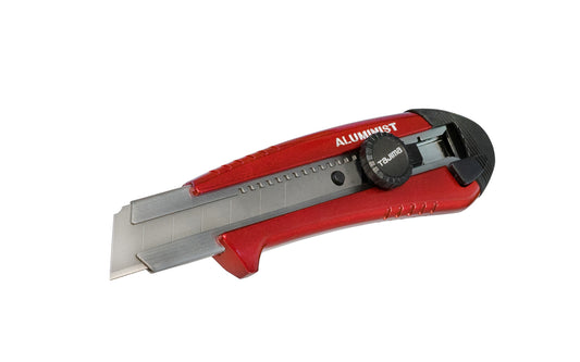 Tajima Model No. AC-701R ~ Blade storage integrated into handle ~ Includes 3 utility blades ~ Extra thick, extra wide blade - Die-cast aluminum 1" (25 mm) blade - Dial Blade Lock mechanism - Rock Hard Cutter has an extra thick, 5" long blade that's ideal for drywall, batt insulation, thick foam, roof & floor coverings -