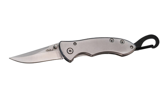 Tekut "Buddy" Stainless Folding Pocket Knife with keychain attachment clip.