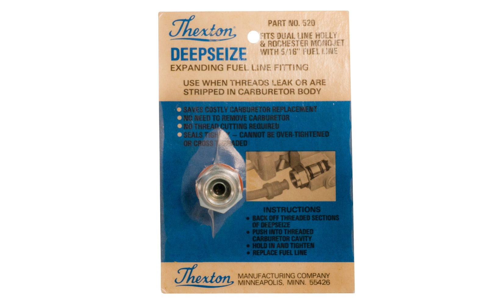 Thexton DeepSeize Expanding Fuel Line Fitting - Fits Dial Line Holly & Rochester MonoJet with 5/16