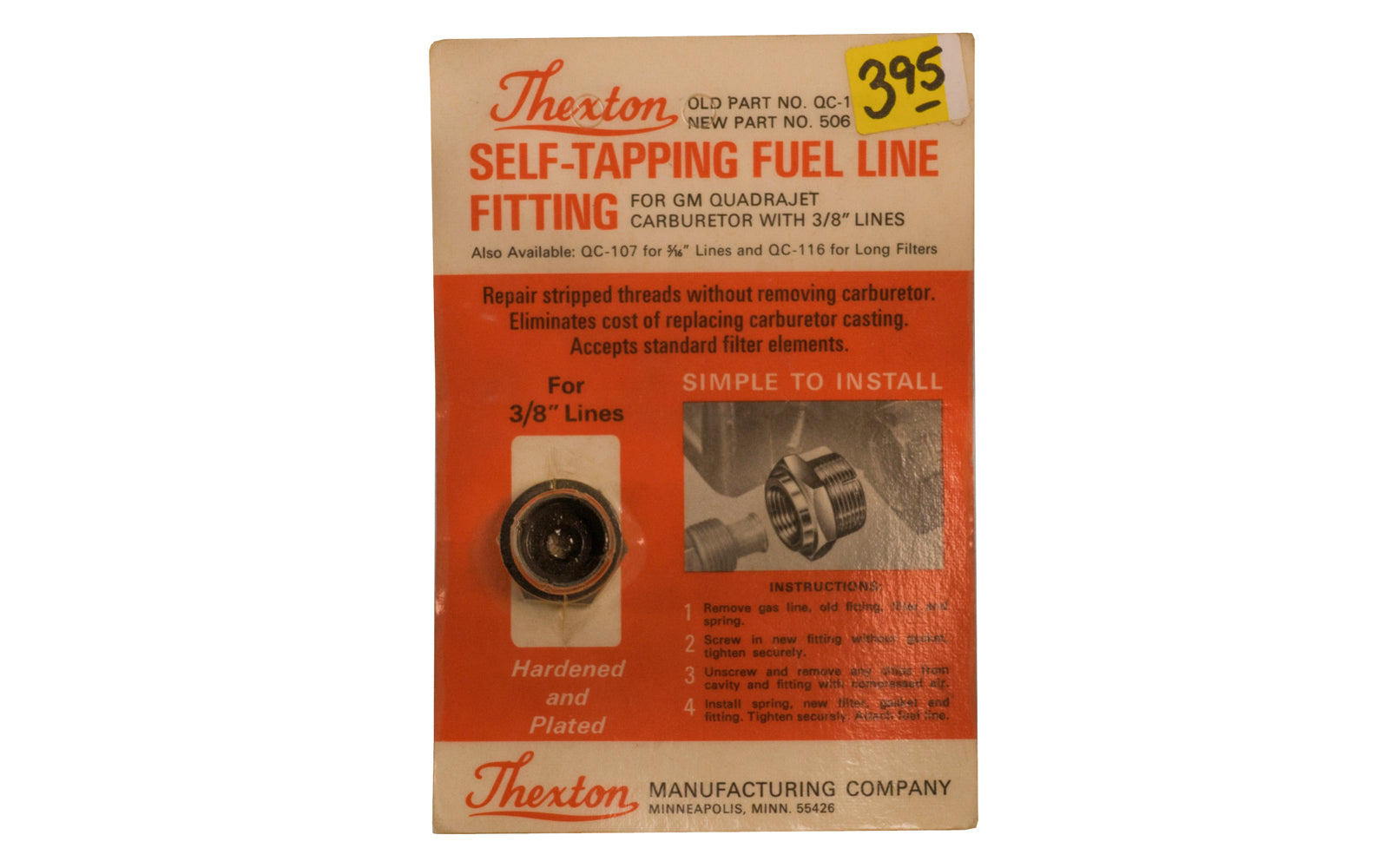 Thexton Self-Tapping Fuel Line Fitting for GM Quadrajet Carburetor with 3/8