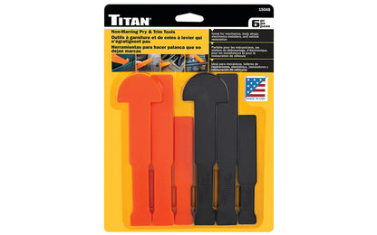 Made in USA. Titan Tools Non-Marring Pry & Trim Tools. Excellent for prying apart delicate materials. Great for mechanics, body shops, electronic installers, vehicle restoration, delicate molding, etc. 6 PC set. 802090150487