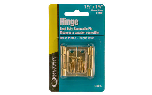 1-1/2" x 1-3/8" Brass-Plated Loose-Pin Hinges - 2 Pack