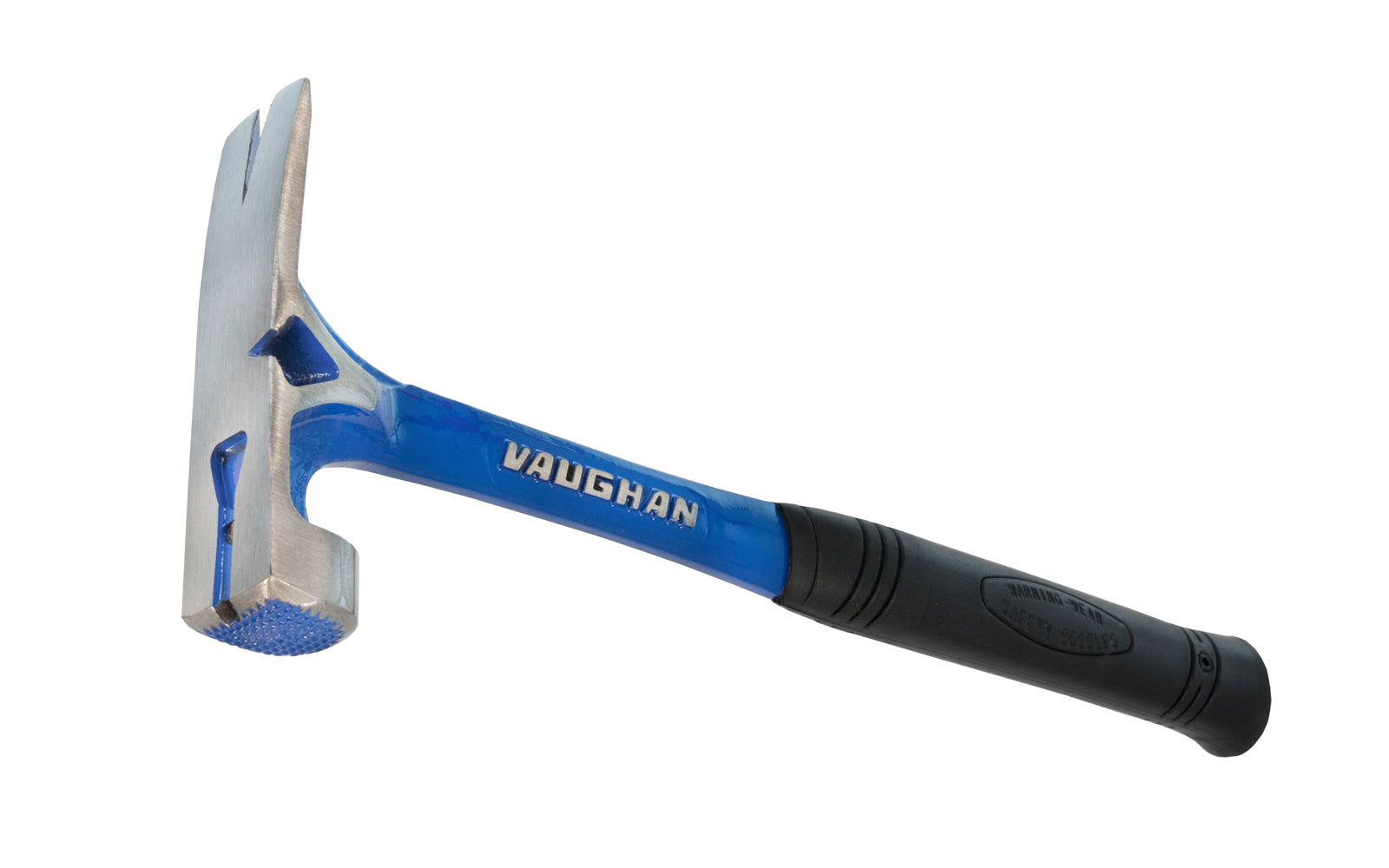 19 oz Vaughan mill waffle face forged steel hammer with rust-resistant powder coat finish designed for heavy duty framing & concrete form work. Shorter claws increase strength. Magnetic nail starter holds both standard & duplex nails. Side nail puller provides greater leverage. Molded slip-resistant grip. Made in USA - 051218130300