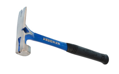 19 oz Vaughan smooth face forged steel hammer with rust-resistant powder coat finish designed for heavy duty framing & concrete form work. Shorter claws increase strength. Magnetic nail starter holds both standard & duplex nails. Side nail puller provides greater leverage. Molded slip-resistant grip.  Made in USA - 051218130409