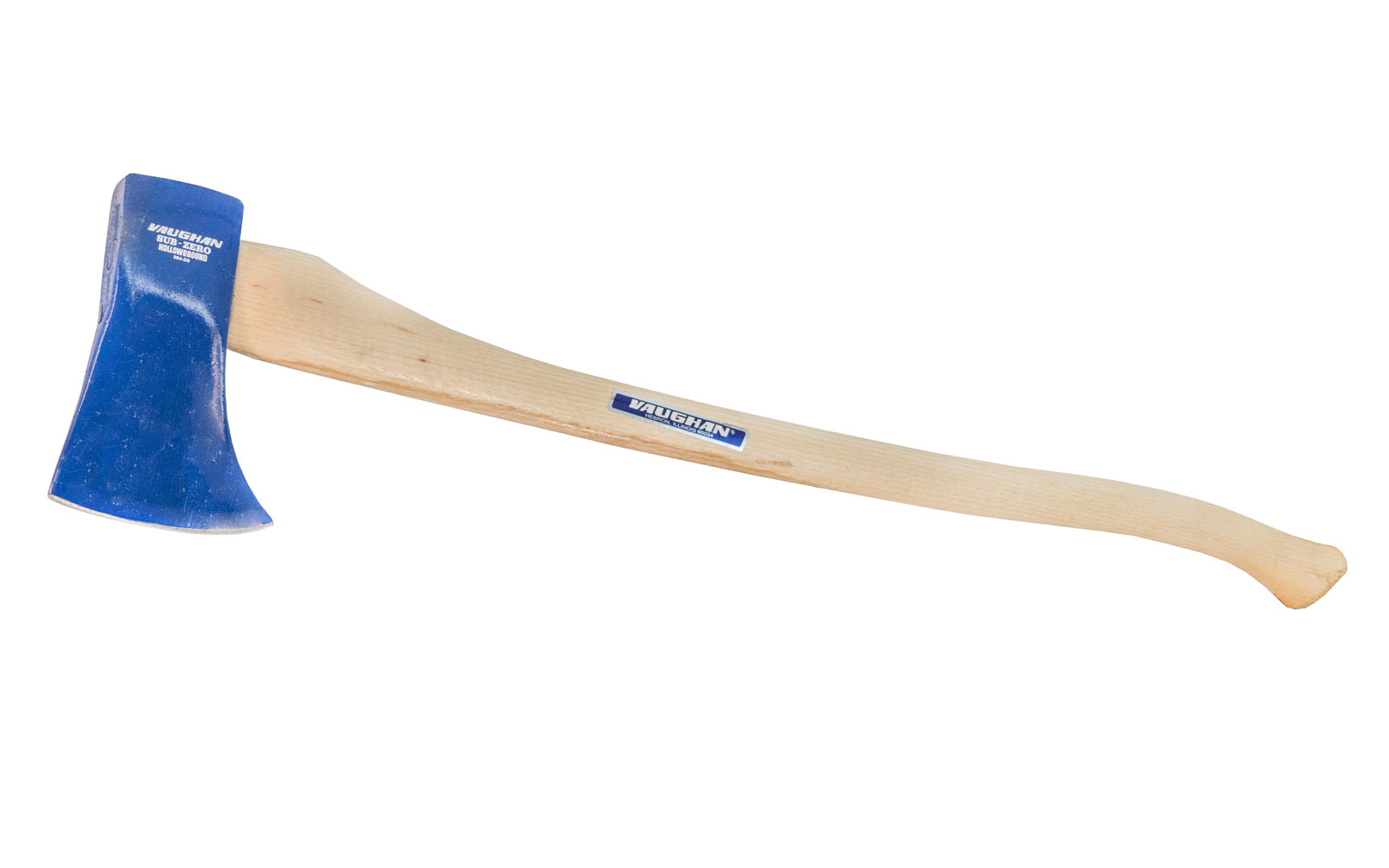 Vaughan's single bit "Sub-Zero" is a 3-1/2 lb. axe. Hollow ground blades permit deeper cuts & easier release. 4-3/4" cutting edge. Rust-resistant blue finish. Hickory handle.  34" overall length.  051218301014