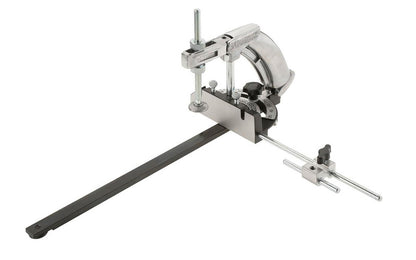 This Woodstock Clamping Miter Gauge is safer than standard miter gauges Keeps your hands away from dangerous blades. D-handle grip, built-in sliding stop, & positive trigger clamping. Fits standard 3/8" x 3/4" miter gauge slots & positive angle stops at 90° and 45° both left & right. Bar extends to 12". Model W1323A