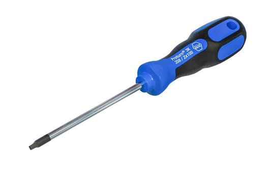 High quality Wiha No. 2 square screwdriver made out of special CVM steel that is 60 HRC hardened durability. Bright chrome shaft with soft grip ergonomic handle. Wiha Model No. 45832 - "Proturn" 3K 358 / #2x100.   Made in Germany - No. 2 SQ Screwdriver - Blue Handle - 084705458328 - # 2 Square Screwdriver - German Made