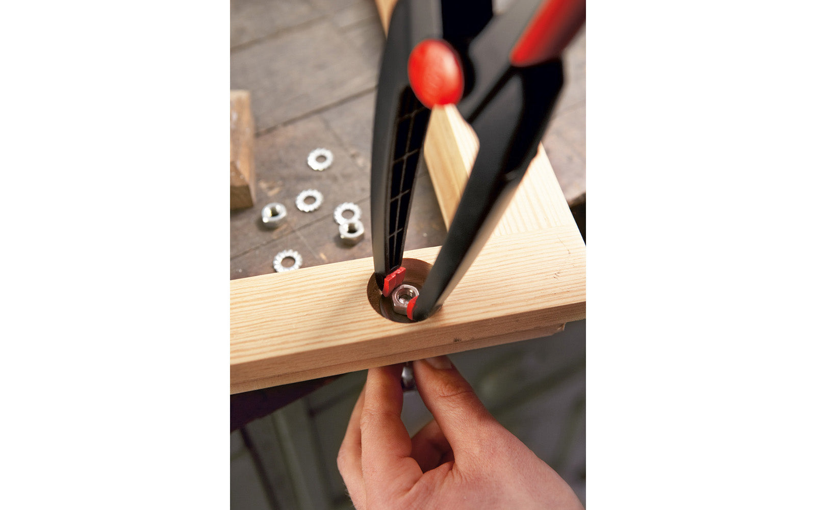 Bessey Clamps Model No. XCL2 - These Long tapered nose spring clamp from Bessey have a tapered nose & can get into hard-to-reach areas. They have soft-touch pads that prevent marring of delicate work. 2