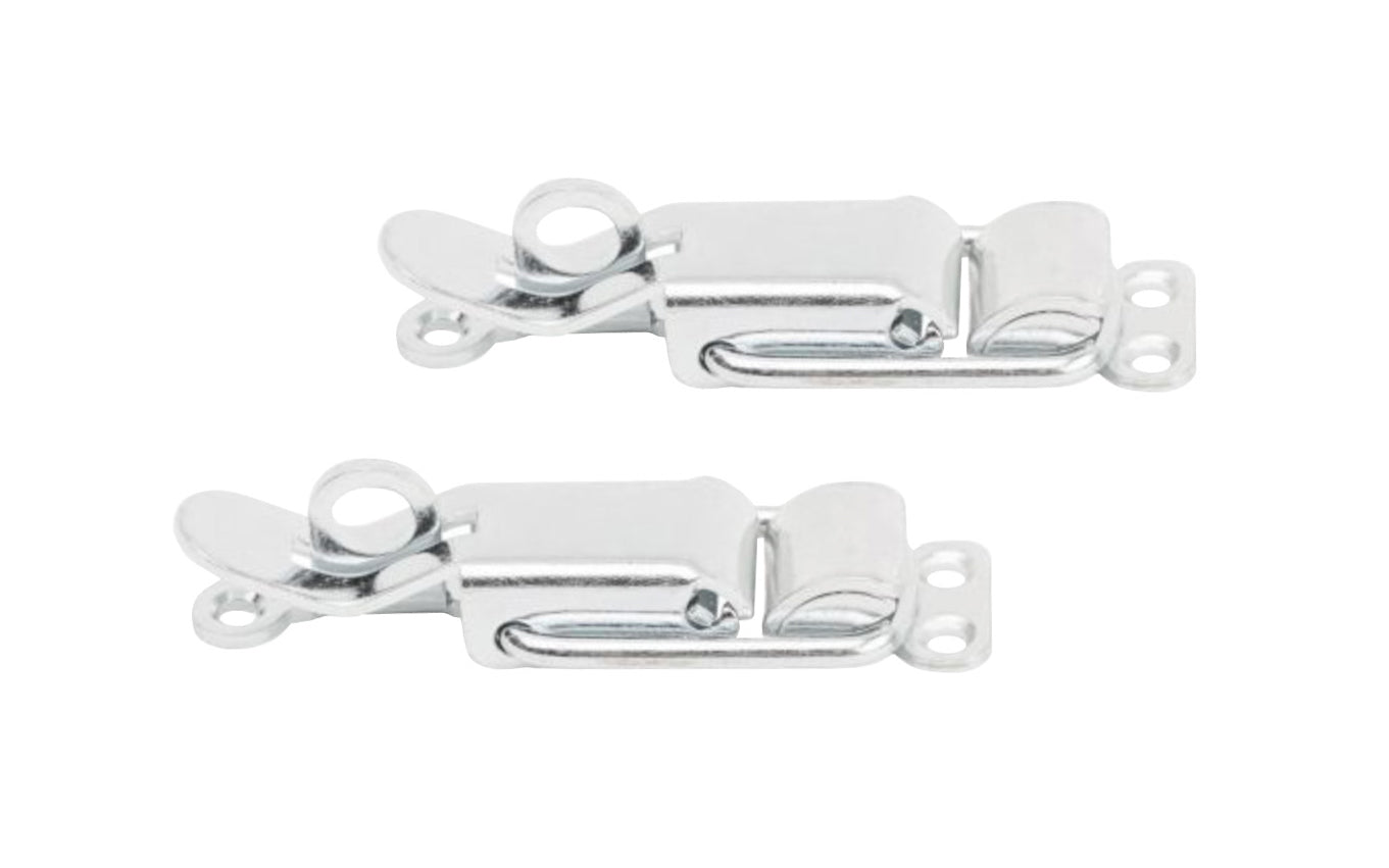 These lockable draw catches are made of steel material with zinc-plated finish. Latches for a tight secure closing. Surface mount. Use to secure trunks, chests, cases, tool boxes, & other items. 1-1/4" wide x 3-3/4" high. National Hardware Model No. N208-587. 2 Pack. 038613208582