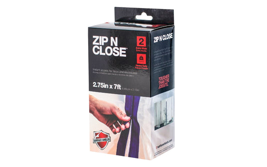 Zip N Close - 2-3/4" X 7' Blue Peel & Stick Plastic Barrier Zipper (2-Pack). Creates an instant access to tarps, canvas, or plastic enclosures. Reseals rooms to control dust and reduce heat loss. Perfect for all types of construction. For interior or exterior use. Model No. ZC02. 79697106906