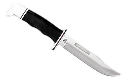 Buck Knives 119 Special Knife & Sheath - Fixed Blade & Black Handle - Fixed Blade & Black Handle Model 0119BKS-B has a blade made of 420HC Stainless Steel. Silver bolsters & guard. Handsome Phenolic, black handle - Very nice feel in the hand. 033753092077. 6" Long Blade