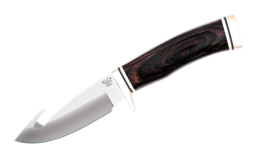 Buck Knives Zipper Knife & Sheath is a guthook knife that works just like a zipper. The combination of edge angle & hook length perform beautifully together - Fixed Blade Walnut Dymalux Handle. Model 0191BRG-B. 033753025501. Made in USA. Buck Knives Gut Hook knife with Walnut