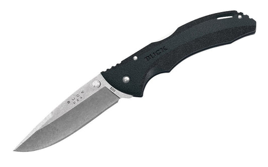 The 3-5/8" Buck Knives 286 Bantam BHW Knife (No. 0286BKS-B) has a foldable blade locks in place and is made of 420HC Stainless Steel. Pocket clip attached. Made in USA. Model 0286BKS-B. 033753057632