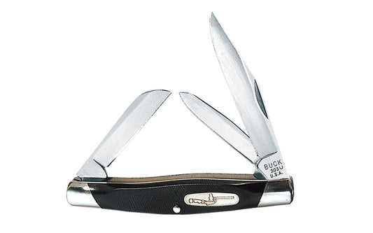Buck Knives 303 Cadet Pocket Knife ~ Black with Nickel Silver Bolsters. Traditional, convenient, & multi-purpose. Slightly smaller than the "Stockman", the "Cadet" pocket knife also has three convenient blades. Clip blade, Spey blade, & Sheepsfoot blade. Closed length: 3-1/4". Model 0303BKS-B. 033753092039. Made in USA