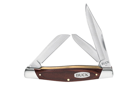 Buck Knives 373 Trio Pocket Knife - Model No. 0373BRS-B - Three blade knife - "Trio" model - Three Blade Knife - Woodgrain with nickel silver bolsters  - Blades are made of 420J2 Stainless Steel - Satin finish