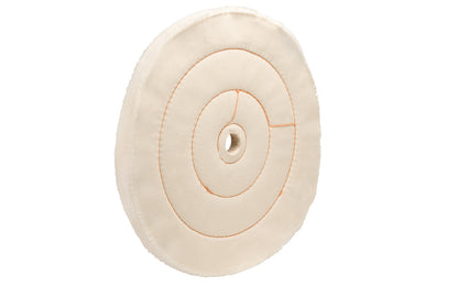 The 10" Cushion Sewn Buffing Wheel ~ 1/2" Thick is ideal for light cutting & coloring (polishing). 10" diameter of wheel. 5/8" hole diameter. Made in USA. Dico Polishing Company 528-36-10