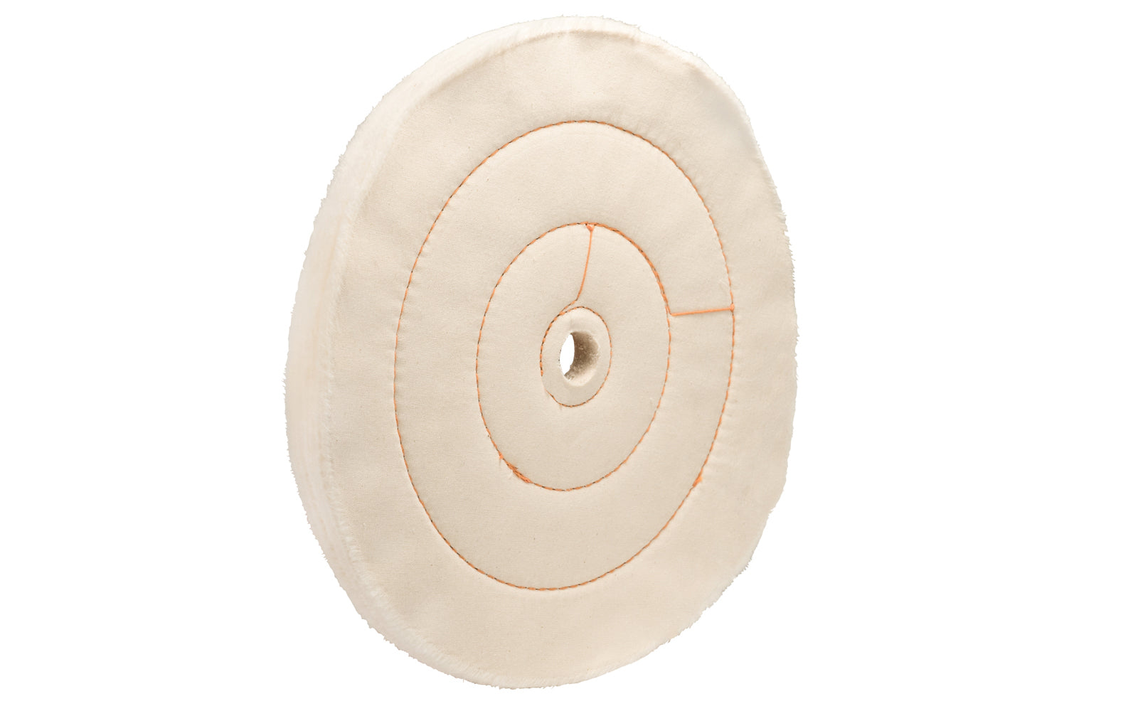 The 10" Cushion Sewn Buffing Wheel ~ 1" Thick is ideal for light cutting & coloring (polishing). 10" diameter of wheel. 3/4" hole diameter. Fine cotton sheeting - Held together with three circles of lockstitch sewing. Made in USA. Dico Polishing Divine Brothers. Model 525-72-10