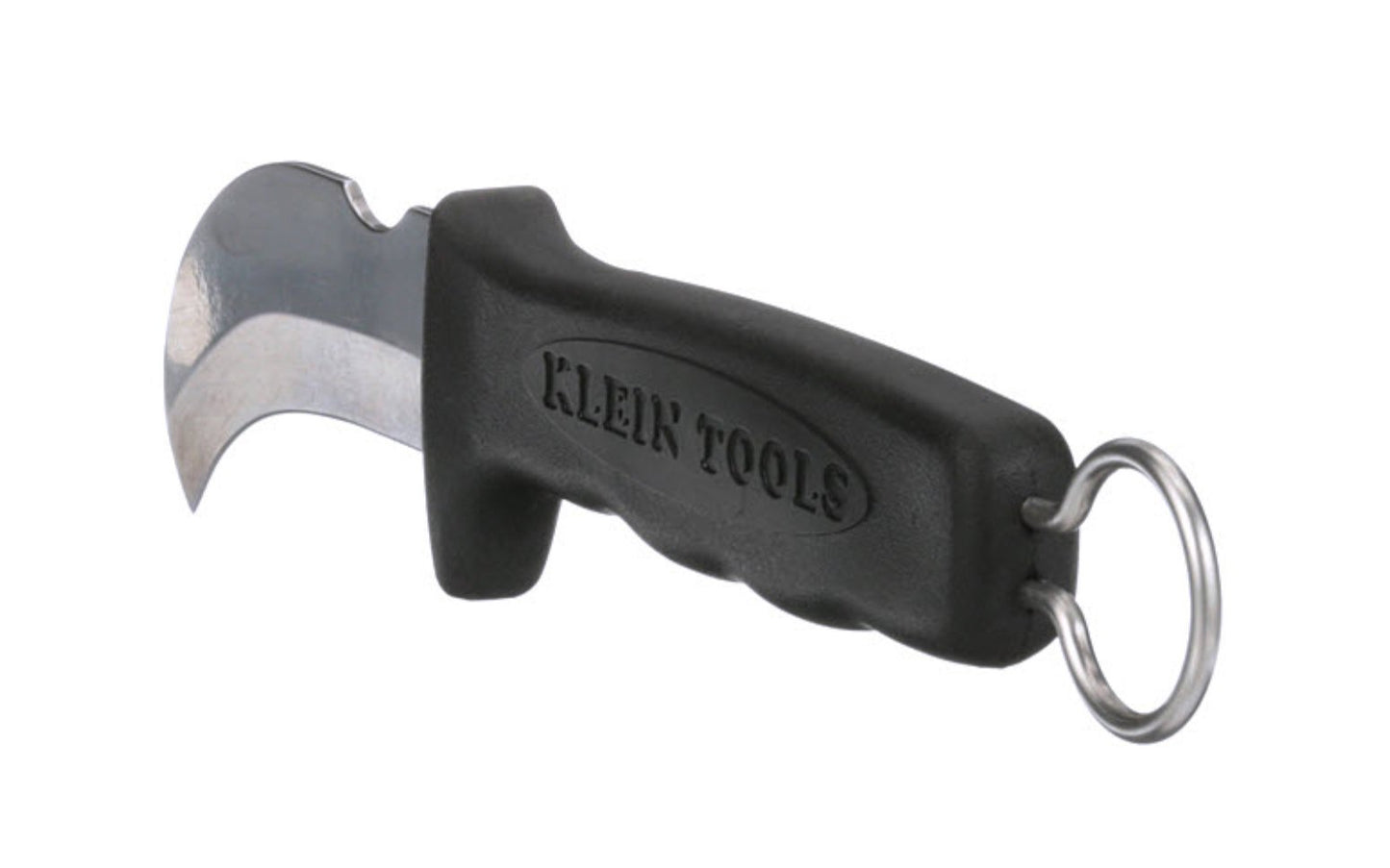 Klein Tools - Model 1570-3 - Made in USA - Klein Tools Lineman Knife - 3" steel blade withstands frequent scoring & slitting of cable jacket - Notch on blade back for scraping or removing wire insulation - stainless steel ring on the back of the handle - Cable Lineman's Skinning Knife - Heavy Duty Curved Steel Blade - 092644441202