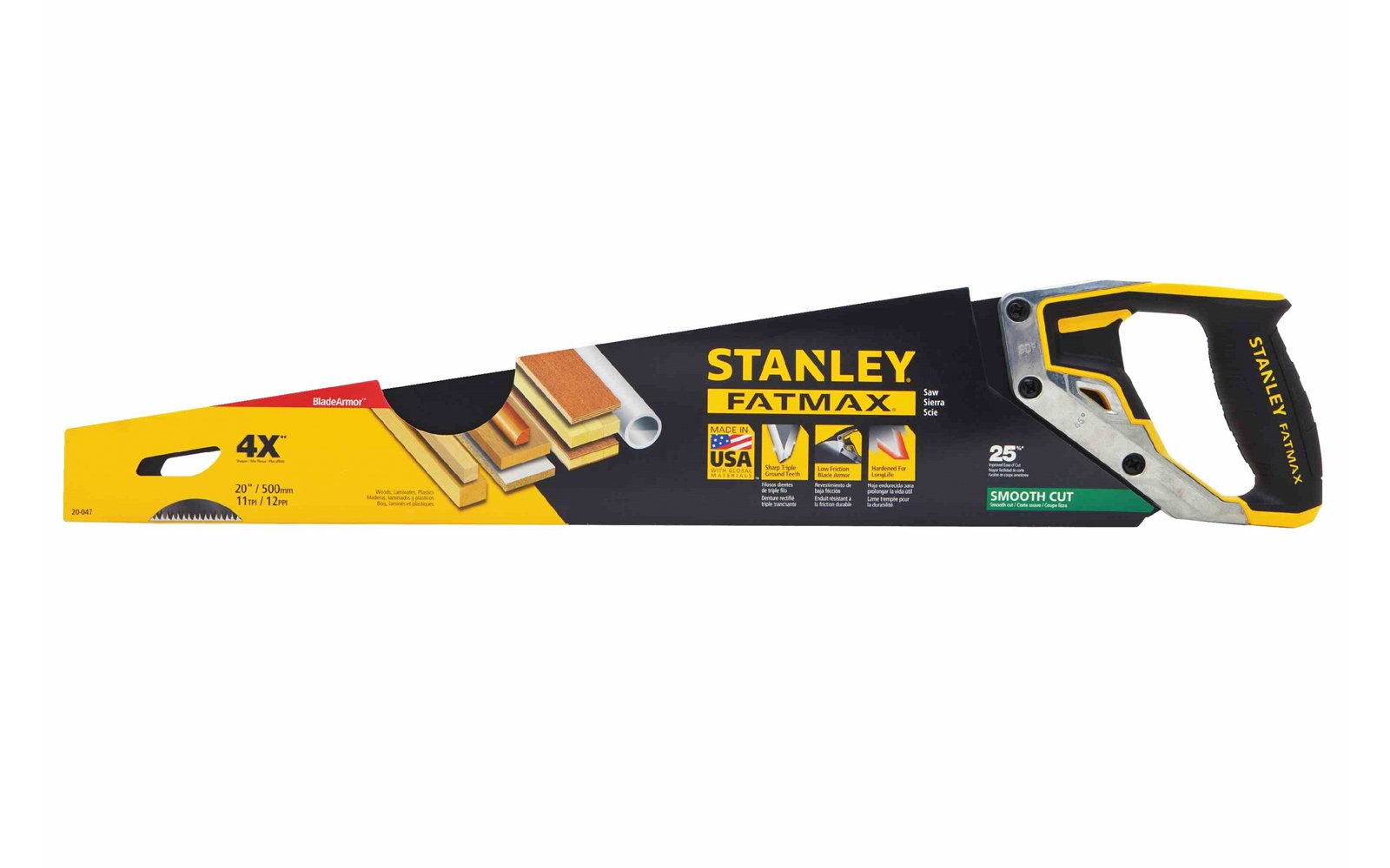 Stanley 20" Fatmax Handsaw - 11 TPI ~ 20-047 - Smooth Cut Saw ~ Made in USA - With Blade Armor