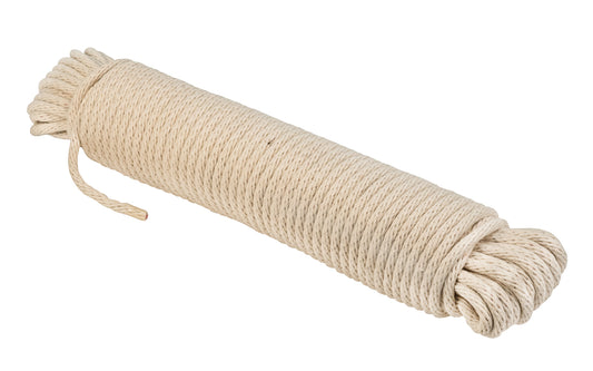 Natural Cotton Braided Sash Cord ~ #8 Size - 1/4" x 100'. Maximum wear & high breaking strength (37 lb. working load limit). Solid braided cotton sash cord for sash windows #8 size cord ~ Natural cotton fiber ~ Low stretch ~ 1/4" thick diameter x 100' long. Great for other purposes around the shop.