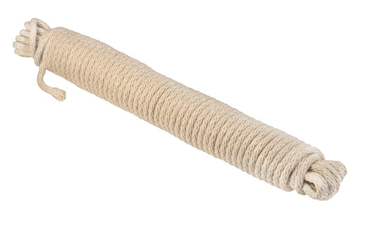Natural Cotton Braided Sash Cord ~ #8 Size - 1/4" x 50'. Maximum wear & high breaking strength (37 lb. working load limit). Solid braided cotton sash cord for sash windows #8 size cord ~ Natural cotton fiber ~ Low stretch ~ 1/4" thick diameter x 50' long. Great for other purposes around the shop.