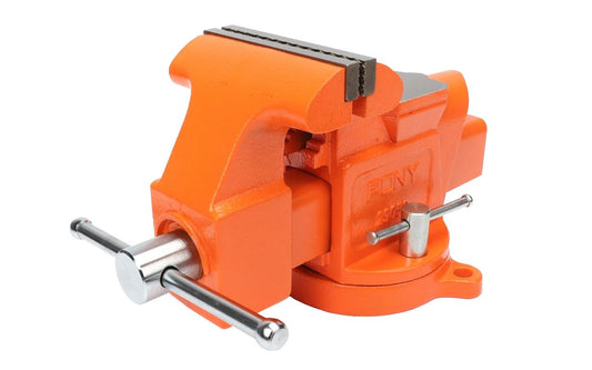 Pony 5" Heavy-Duty Bench Vise with Swivel Base ~ 4" Jaw Opening - Model No. 29050 - Permanent pipe jaws, ground & polished anvil, & forming horn - 120° swivel base with single locking nut - Pony Jorgensen Heavy Duty Vise - Serrated Jaws ~ 044295290500