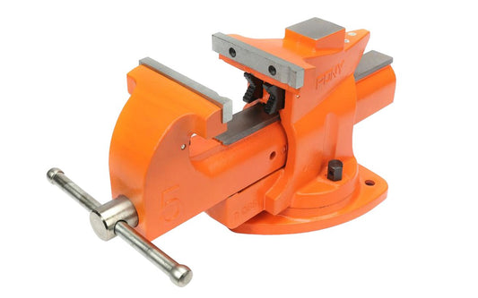Pony 5" Quick-Release Vise ~ 7" Jaw Opening - Pony Jorgensen ~ 360° swivel base with single locking nut - Model No. 30105 - 5" jaw width - serrated jaws - Steel replaceable pipe jaw, ground & polished anvil, & forming horn - Patented quick-release jaw