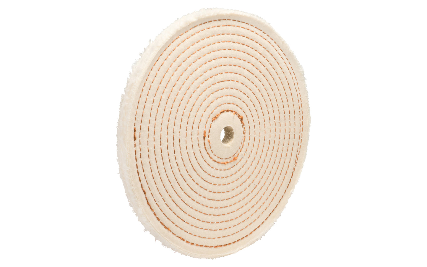 The 8" Spiral Sewn Buffing Wheel ~ 1/2" Thick for aggressive cutting & coarse buffing. 5/8" hole diameter. 1/2" wide thickness. Made in USA. This spiral sewn wheel is designed for prolong service. Good for coarse cutting & buffing, & flexible grinding. Stiffer cotton sheeting - Held together lockstitch sewing
