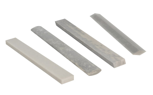 Hard Arkansas 4-Piece File Stone Set ~ Flat, Oval, Diamond, Bevel - Four Piece Set - Super-fine stone that is satisfactory for the final edge on woodworking cutting tools & knives - Made in USA ~ Model No. F4C2