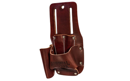 Occidental Leather Tape & Knife Holder ~ 5047 - Made in USA ~ Made of Sturdy Thick Leather - 3" Projection  -  Holster - Fits up to a 3" work belt - Extra Thick Leather - Riveted - The holder fits a measuring tape, utility knife & two carpenter pencils