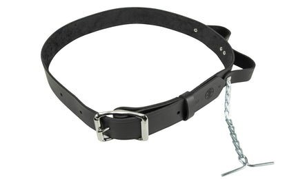 Klein Tools Electrician's Leather Tool Belt - Made in USA - Model 5207M - Model 5207L - Strong, heavy-duty leather - Black Leather Belt - Klein Tools Belt - Medium Size: Waist size 32" to 40" - Large Size: Waist 38" to 46" - Belt is 1-1/2" wide - Tool loops & chain-tape thing on belt - Designed to carry tunnel-loop & slotted tool pouches & holders