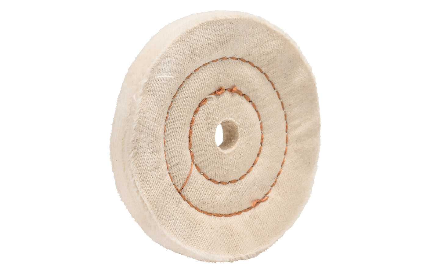 The 4" Cushion Sewn Buffing Wheel ~ 1/2" Thick is ideal for light cutting & coloring (polishing). 4" diameter of wheel. 1/2" hole diameter. Made of fine cotton sheeting held together with two circles of lockstitch sewing. Made in USA.