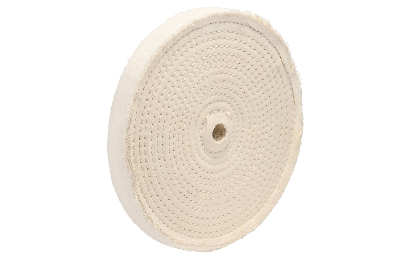 8" Spiral Sewn Buffing Wheel ~ 1" Thick is a workhorse for aggressive cutting & coarse buffing. 5/8" hole diameter. 1" wide thickness. Made in USA. spiral sewn wheel for prolong service. For coarse cutting & buffing, & flexible grinding. Stiffer cotton sheeting held together with 1/4" wide spiral sewn lockstitch sewing