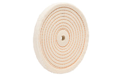 The 6" Spiral Sewn Buffing Wheel ~ 1/2" Thick for aggressive cutting & coarse buffing. 1/2" hole diameter. 1/2" wide thickness. Made in USA. This spiral sewn wheel is designed for prolong service. Good for coarse cutting & buffing, & flexible grinding. Stiffer cotton sheeting - Held together lockstitch sewing