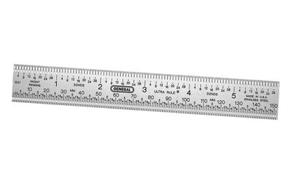 General Tools 6" Stainless Marking Rule (MM, 32nds) - Made in USA ~ A small hole at each graduation enables accurate marking with a scriber or sharp pencil ~ Shows 32nds, 64ths, 8ths, 16ths & millimeters ~ Model No. 641 ~ Includes a mechanical pencil - Use rule with a 0.5 mm size ~ Fine black etched graduations