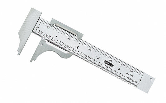 General Tools 4" Slide Caliper - Model 729 ~ Delivers quick & accurate inside & outside diameter measurements ~ Etched graduations in steel - 32nds & 16ths ~ Made of Stainless Steel ~ A decimal equivalents chart on the caliper's back side is helpful in making measurement calculations as well ~ 4" capacity ~ 038728425812