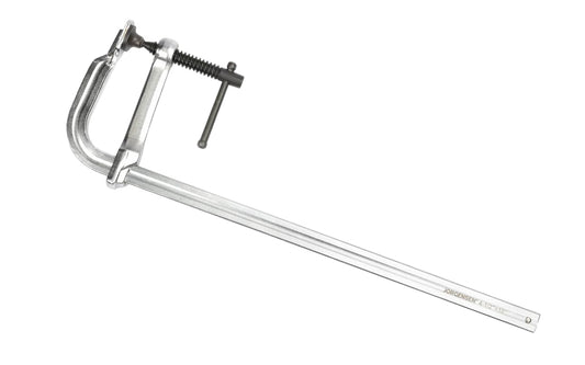 Jorgensen 18" x 4-1/2" Drop-Forged Bar Clamp - No. 75418 ~ Sliding steel pin - 18" max opening - 3" throat depth - 450 lbs. clamping pressure - The drop-forged steel bar is chrome plated to ward off rust longer, & a heat-treated acme screw ~ 044295754187