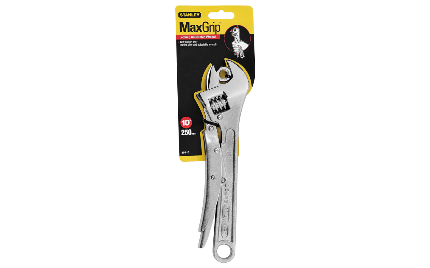 Stanley 10" Locking Adjustable Wrench ~ 85-610 - Traditional adjustable wrench & locking pliers - ANSI specifications ~ Anti-slip mechanism locks the movable jaw & tightly grips onto fastener - Locking Handle