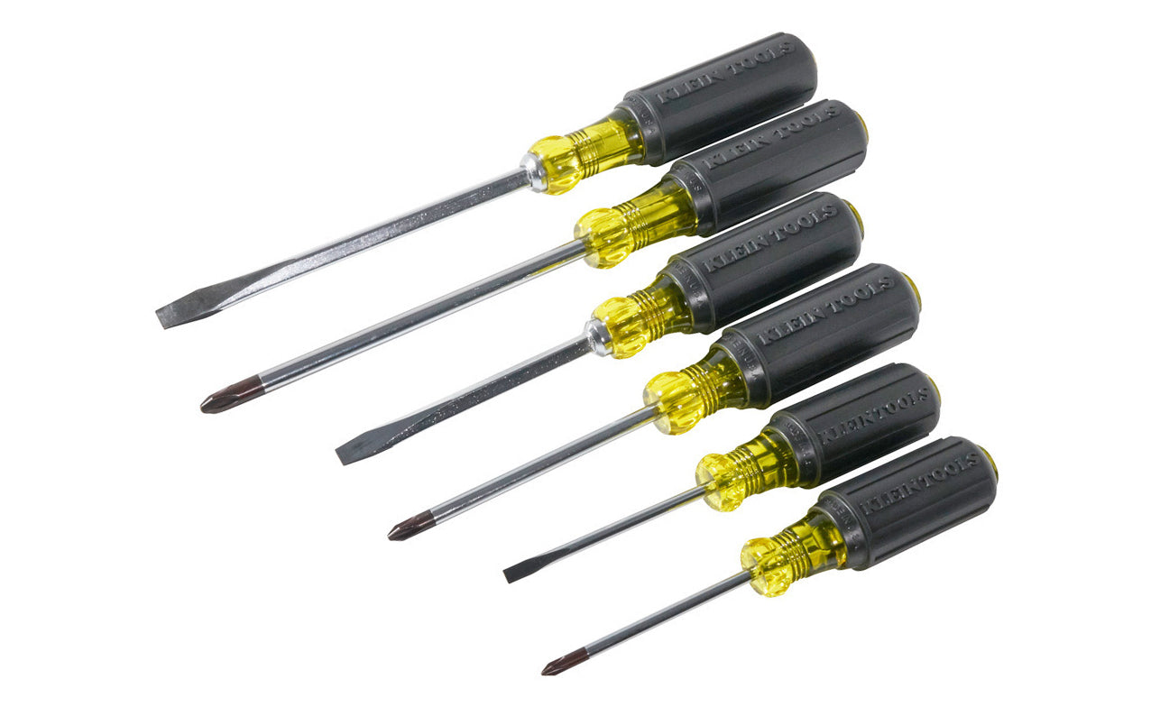 Klein Tools - Model 85074 - 6-piece screwdriver set ~ Six piece set ~ No. 1  Phillips - No. 2  Phillips - No. 3  Phillips - 3/16" Slotted - 1/4" Slotted - 5/16" Slotted - chrome-plated shafts for corrosion resistance - Cushion-Grip handles provide greater torque & comfort - 092644850745 - Klein Phillips & Slotted Set