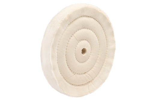 The 8" Cushion Sewn Buffing Wheel ~ 1" Thick is ideal for light cutting & coloring (polishing). 5/8" hole diameter. 1" wide thickness. Made in USA. Made of fine cotton sheeting held together with three circles of lockstitch sewing.