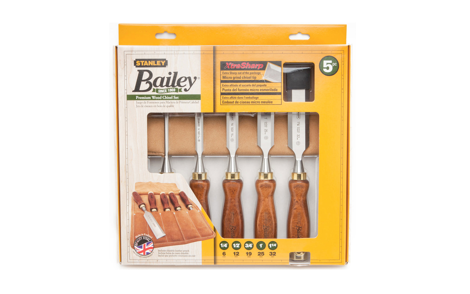 Stanley Bailey 5-Piece Wood Chisel Set with Leather Pouch ~ 1/4 - 1/2