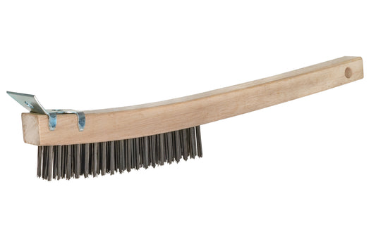 14" Long Carbon Steel Scratch Brush & Scraper with Wooden Handle ~ 3/4" Width x 1-1/8" Trim - Magnolia Brush Model No. 1-SC - Made in USA