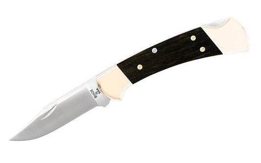 Buck Knives 112 Folding Ranger Knife & Leather Sheath - Made in Idaho - Made in USA ~ Model No. 0112BRS ~ Very popular & classic model ~ Genuine ebony handle with solid brass bolsters ~ 3" blade length - Includes a genuine black leather sheath - Blade made of 420HC Stainless Steel - Satin finish  