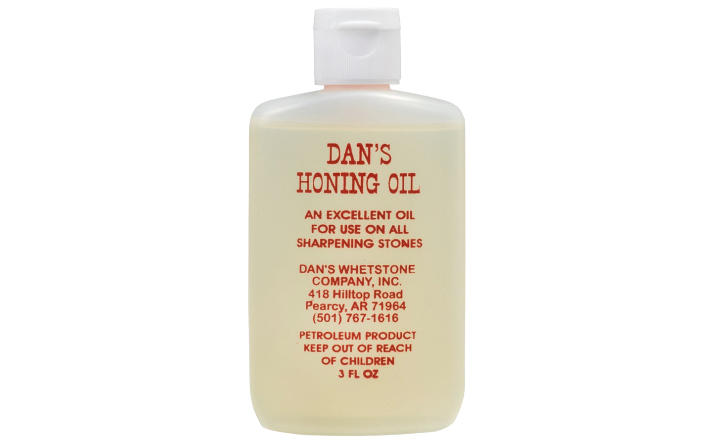 'Dan's Honing Oil ~ 3 oz' helps preserve your stones & prevents your stone from clogging from metal shavings. 3 oz bottle size. Made in USA.