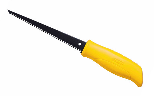 Stanley 6" Jab Saw / Drywall Saw with Rubber Handle ~ 15-556 - Hardened, tempered blade is designed for long cutting life - Yellow cushion handle