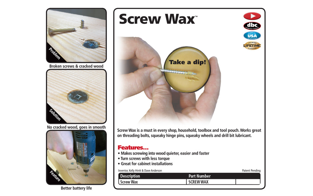 FastCap Screw Wax ~ Fastener Lubricant - Made in USA