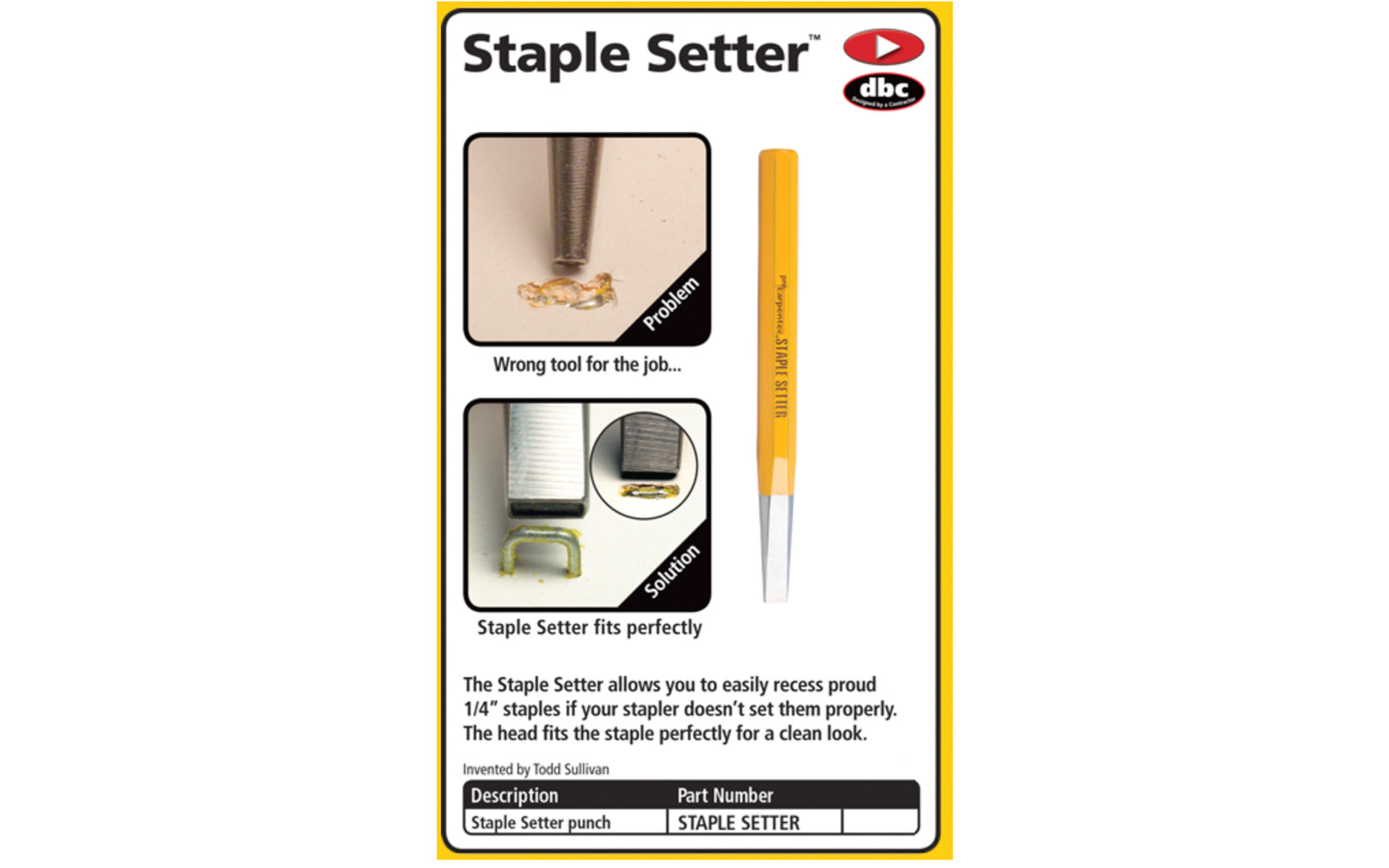 FastCap Staple Setter Punch Tool - Easily recess 1/4" staples - Recess crown staples perfectly at 1/16" below the surface