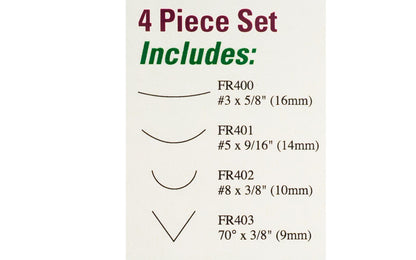 Flexcut Wide Palm Carving Set ~ FR404 - 4-piece set - Includes Sweep #3 x 5/8" (16 mm), Sweep #5 x 9/16" (14 mm), Gouge #8 x 3/8" (10 mm), Parting V-Tool 70° x 3/8" (9mm) - High Carbon Steel blades - Ash wood handles - Palm Carving Tool Set - Made in USA