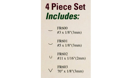 Flexcut Mini Palm Carving Set ~ FR604 - 4-piece set - Includes Sweep #3 x 1/8" (3 mm), Sweep #5 x 1/8" (3 mm), Gouge #11 x 1/16" (2 mm), Parting V-Tool 70° x 1/8" (2mm) - High Carbon Steel blades - Ash wood handles - Palm Carving Tool Set - Made in USA - For miniature carving 